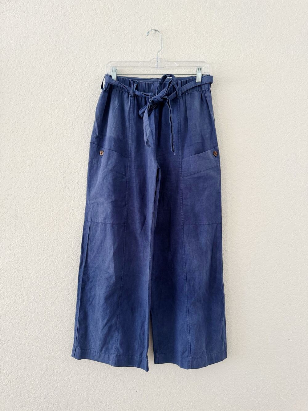 Free People Linen Wide Leg Utility Pants Blue XS